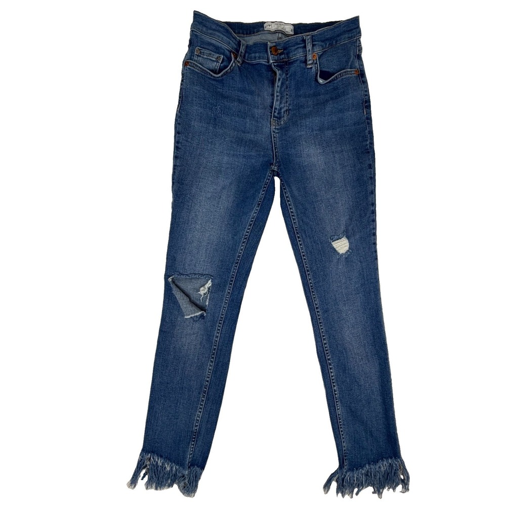 Free People Distressed Frayed Women's Ankle Jeans Sz 29 Ripped Knee Raw Hem